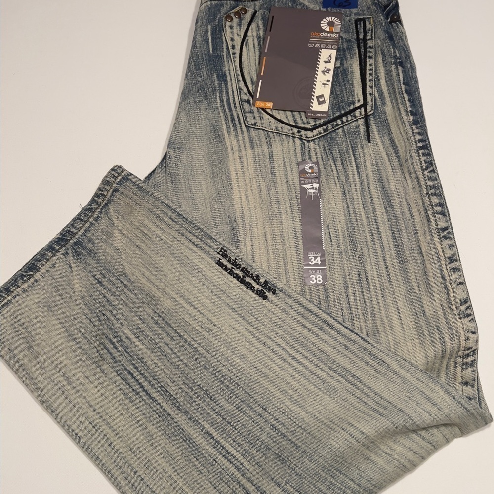 NWT Y2K Men's 38x34 Akademik's White Cloud Warriors Jeans🔥🔥 (D4) - Picture 2 of 13